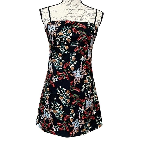 Urban Outfitters Dresses & Skirts - Urban Outfitters Mini Dress Size M Black Embroidered Floral Mesh Over Ponte Knit